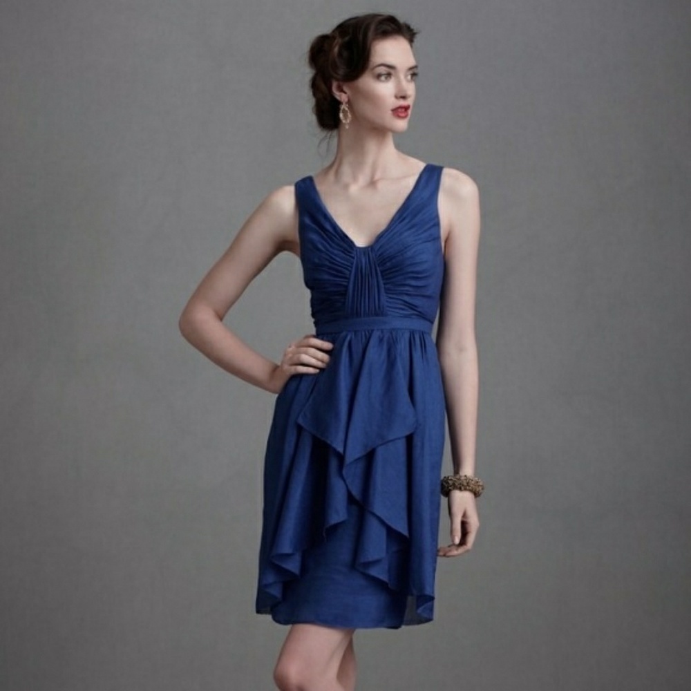 Anthropologie BHLDN QUILARREE Dress Blue Silk wedding party cocktail silk sz 0